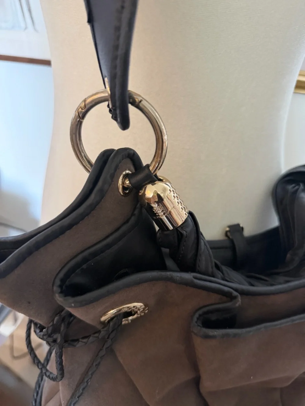 Brown Hobo Shoulder Bag with Braided Handle and Tassel
